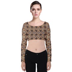 Abstract Sunflower Velvet Long Sleeve Crop Top by ConteMonfrey