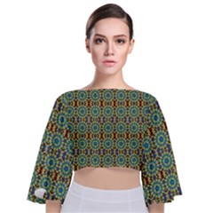 Colorful Sunflowers Tie Back Butterfly Sleeve Chiffon Top by ConteMonfrey