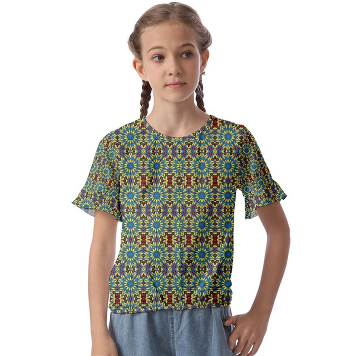 Colorful Sunflowers Kids  Cuff Sleeve Scrunch Bottom Tee