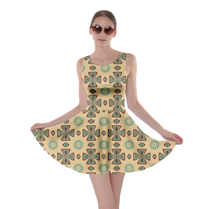 Abstracr Green Caramels Skater Dress