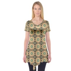 Abstracr Green Caramels Short Sleeve Tunic  by ConteMonfrey