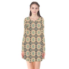 Abstracr Green Caramels Long Sleeve V-neck Flare Dress by ConteMonfrey