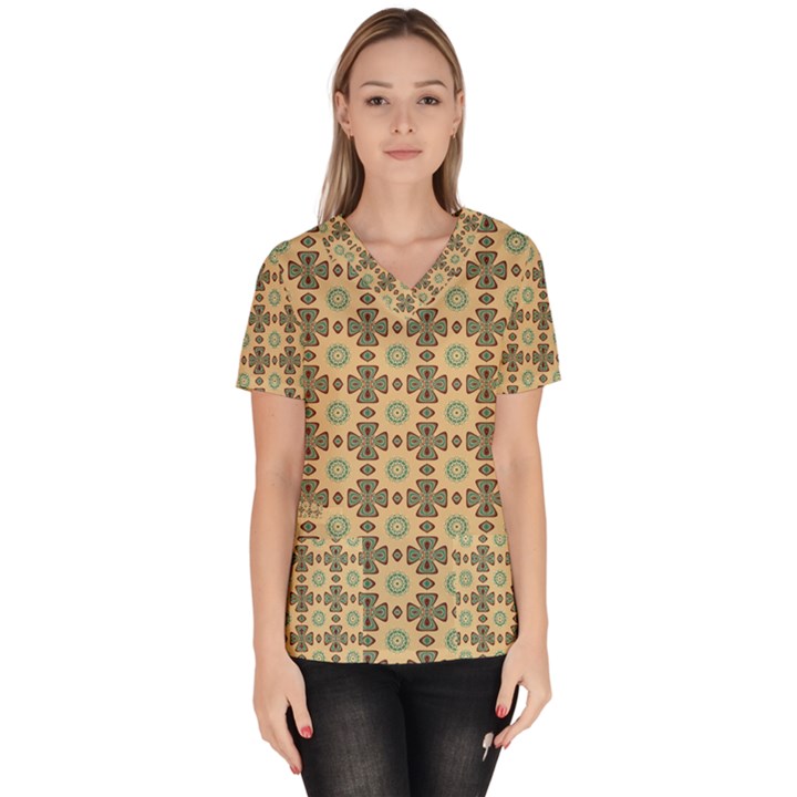 Abstracr Green Caramels Women s V-Neck Scrub Top