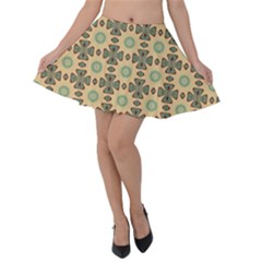 Abstracr Green Caramels Velvet Skater Skirt by ConteMonfrey