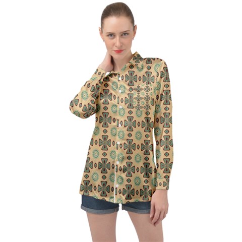 Abstracr Green Caramels Long Sleeve Satin Shirt by ConteMonfrey