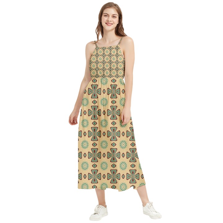 Abstracr Green Caramels Boho Sleeveless Summer Dress