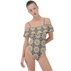 Abstracr Green Caramels Frill Detail One Piece Swimsuit by ConteMonfrey