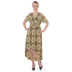 Abstracr Green Caramels Front Wrap High Low Dress by ConteMonfrey