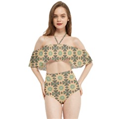 Abstracr Green Caramels Halter Flowy Bikini Set  by ConteMonfrey