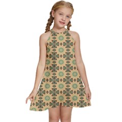 Abstracr Green Caramels Kids  Halter Collar Waist Tie Chiffon Dress by ConteMonfrey