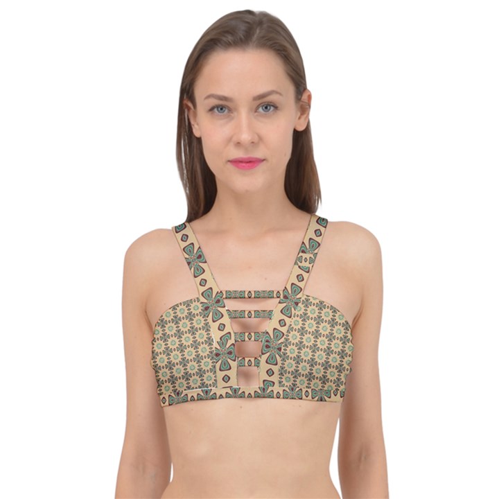 Abstract Green Caramels Cage Up Bikini Top