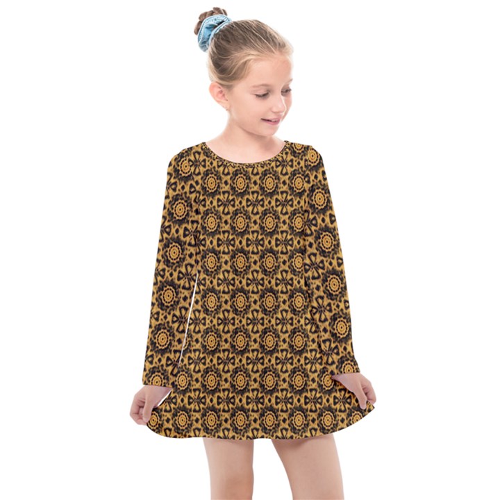 Cat head Caleidoscope Kids  Long Sleeve Dress