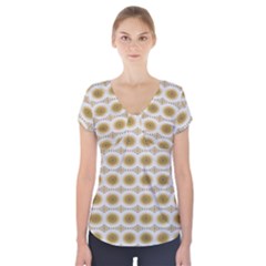 Abstract Petals Short Sleeve Front Detail Top