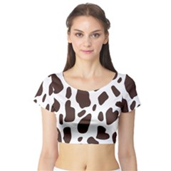 Cow Spots Brown White Short Sleeve Crop Top by ConteMonfrey