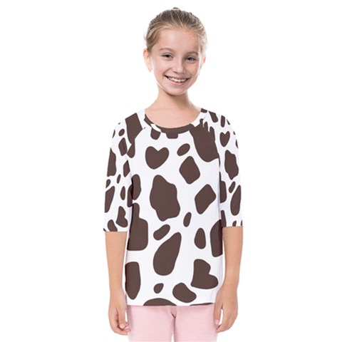 Cow Spots Brown White Kids  Quarter Sleeve Raglan Tee by ConteMonfrey