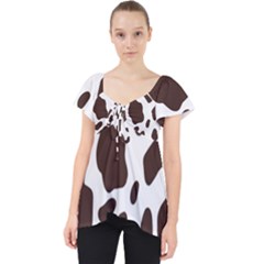 Cow Spots Brown White Lace Front Dolly Top by ConteMonfrey