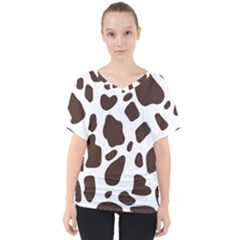 Cow Spots Brown White V-neck Dolman Drape Top by ConteMonfrey