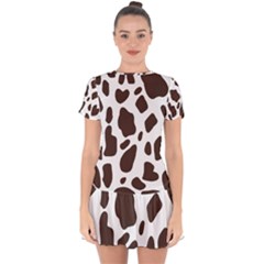 Cow Spots Brown White Drop Hem Mini Chiffon Dress by ConteMonfrey