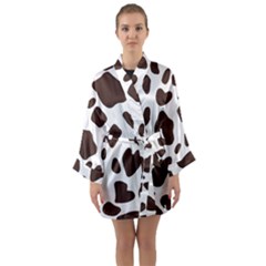 Cow Spots Brown White Long Sleeve Satin Kimono by ConteMonfrey