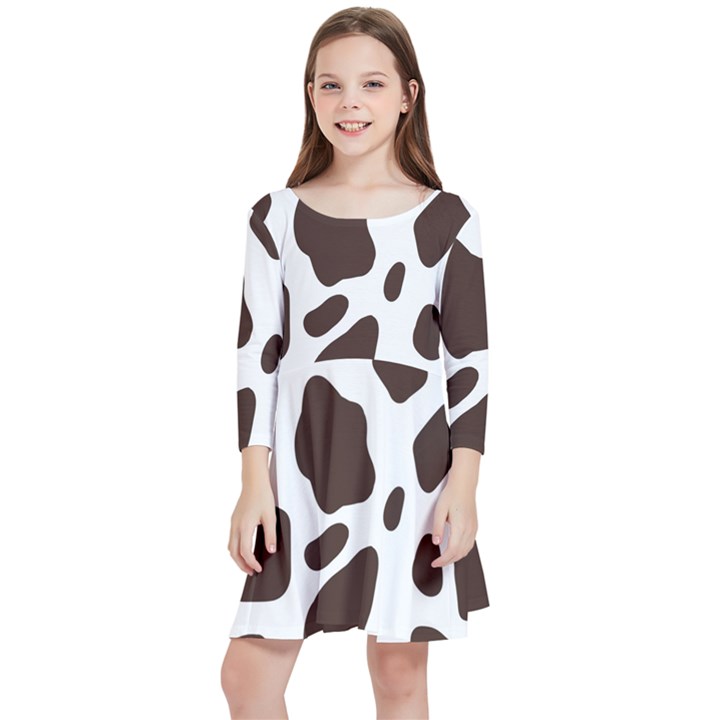 Cow spots brown white Kids  Quarter Sleeve Skater Dress