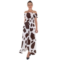 Cow Spots Brown White Off Shoulder Open Front Chiffon Dress by ConteMonfrey