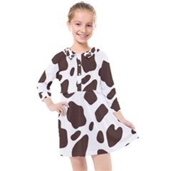 Cow Spots Brown White Kids  Quarter Sleeve Shirt Dress by ConteMonfrey