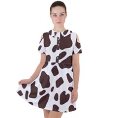 Cow Spots Brown White Short Sleeve Shoulder Cut Out Dress  by ConteMonfrey