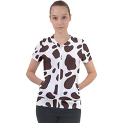 Cow Spots Brown White Short Sleeve Zip Up Jacket by ConteMonfrey