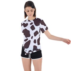 Cow Spots Brown White Asymmetrical Short Sleeve Sports Tee by ConteMonfrey