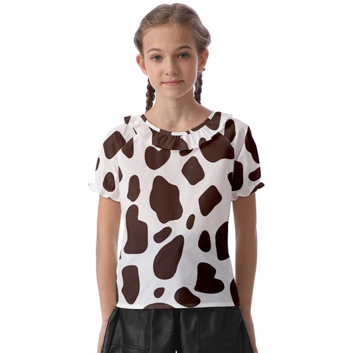 Cow spots brown white Kids  Frill Chiffon Blouse