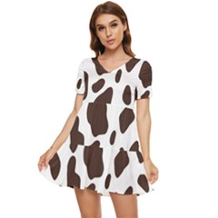 Cow Spots Brown White Tiered Short Sleeve Babydoll Dress by ConteMonfrey