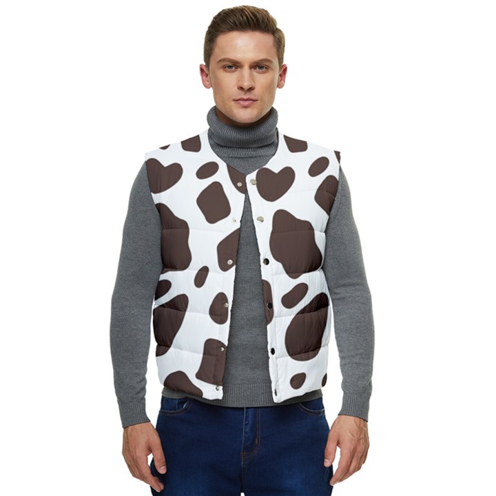 Cow spots brown white Men s Short Button Up Puffer Vest	