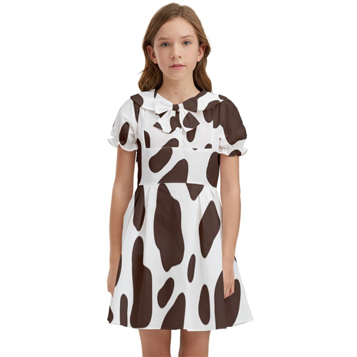 Cow spots brown white Kids  Bow Tie Puff Sleeve Dress