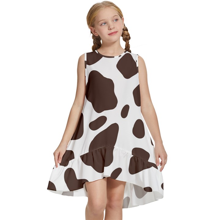 Cow spots brown white Kids  Frill Swing Dress