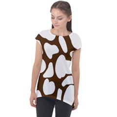 Brown White Cow Cap Sleeve High Low Top by ConteMonfrey