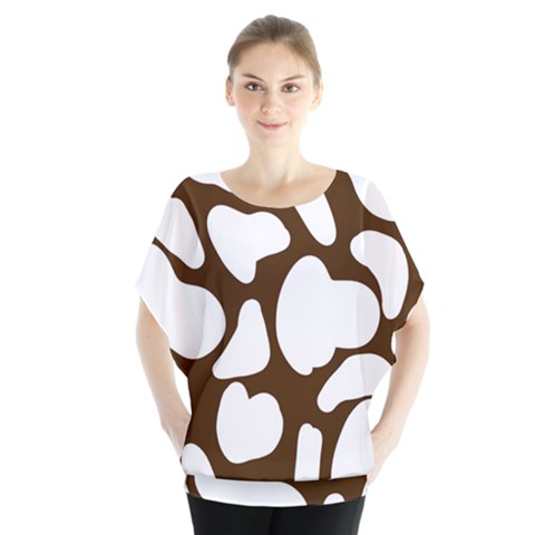 Brown White Cow Batwing Chiffon Blouse by ConteMonfrey