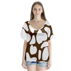 Brown White Cow V-neck Flutter Sleeve Top by ConteMonfrey