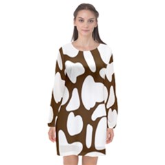 Brown White Cow Long Sleeve Chiffon Shift Dress  by ConteMonfrey