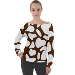 Brown White Cow Off Shoulder Long Sleeve Velour Top by ConteMonfrey