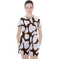 Brown White Cow Women s Tee And Shorts Set