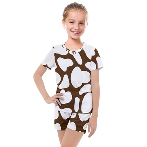 Brown White Cow Kids  Mesh Tee And Shorts Set by ConteMonfrey