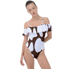 Brown White Cow Frill Detail One Piece Swimsuit by ConteMonfrey