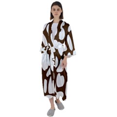 Brown White Cow Maxi Satin Kimono by ConteMonfrey