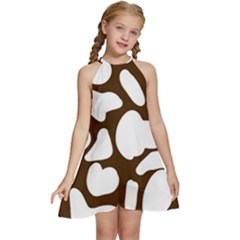 Brown White Cow Kids  Halter Collar Waist Tie Chiffon Dress by ConteMonfrey