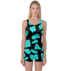 Blue Neon Cow Background   One Piece Boyleg Swimsuit by ConteMonfrey