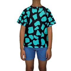 Blue Neon Cow Background   Kids  Short Sleeve Swimwear by ConteMonfrey