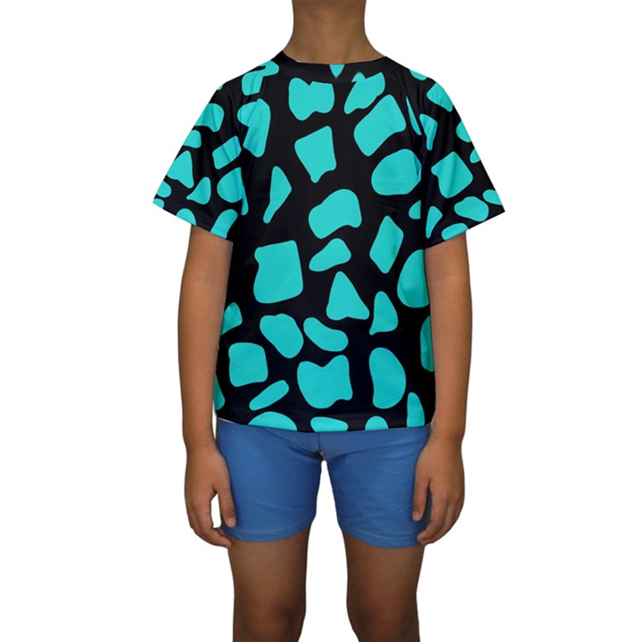 Blue Neon Cow Background   Kids  Short Sleeve Swimwear