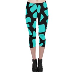 Blue Neon Cow Background   Capri Leggings  by ConteMonfrey