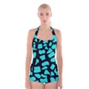 Blue Neon Cow Background   Boyleg Halter Swimsuit  View1