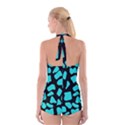 Blue Neon Cow Background   Boyleg Halter Swimsuit  View2